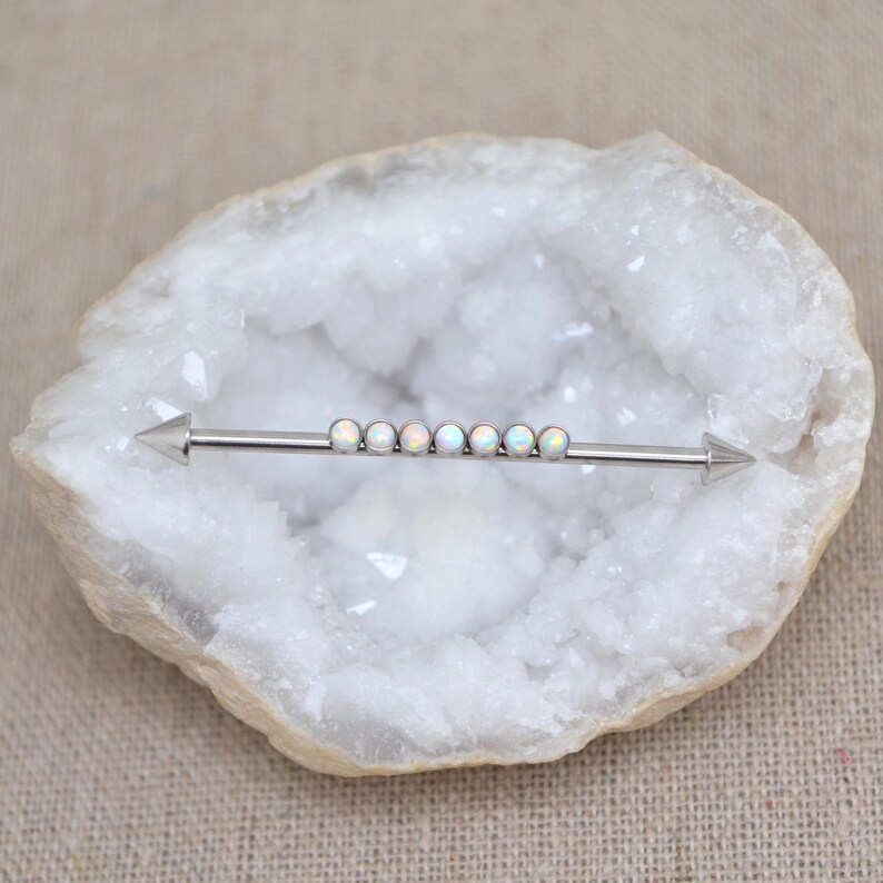 Opal Industrial Barbell Industrial Earring 14g Industrial Piercing Jewelry Surgical Steel