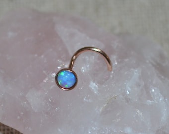 3 mm opale bleue, clou de nez, anneau de nez en or, boucle d'oreille tour, clou de cartilage, clou de tragus, vis de nez, clou hélicoïdal, piercing de nez, 16 g