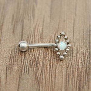 Surgical Steel Eyebrow Jewelry - Rook Earring - Eyebrow Curved Barbell Opal - Rook Jewelry - Cartilage Barbell - Eyebrow Banana Barbell