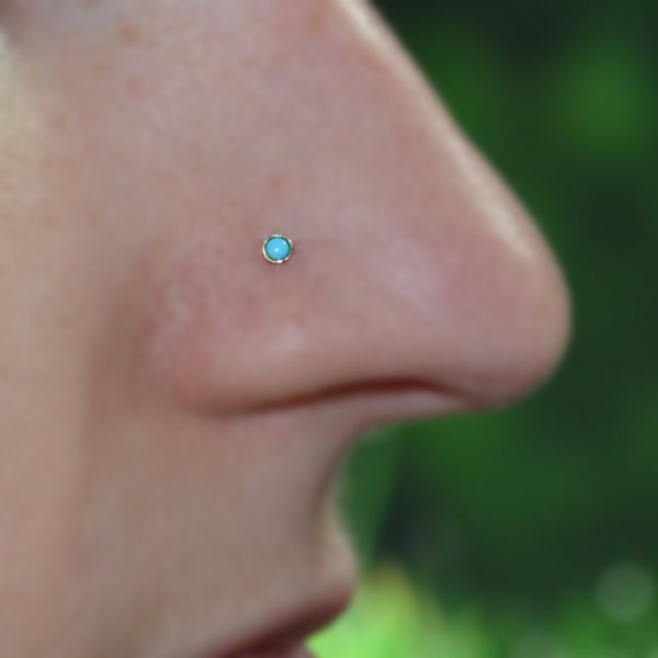 Perno de nariz turquesa de 2 mm 20 g - Anillo de nariz de oro macizo - Perno de pendiente de tragus - Perno de hélice - Perno de cartílago - Perno de tragus - Tornillo de nariz 20 g