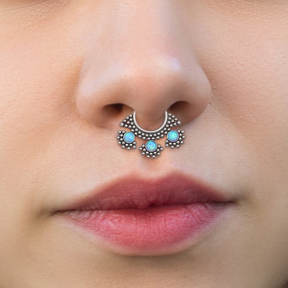 Septum Hoop - Opal Septum Ring 16g - Daith Jewelry Surgical Steel - Septum Piercing - Daith Piercing Jewelry - Septum Clicker