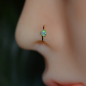 Gold Nose Cuff 20g - Fake Nose Ring 3mm Opal - Fake Cartilage Earring - Helix Cuff - Fake Tragus Piercing 20 gauge - Conch Cuff
