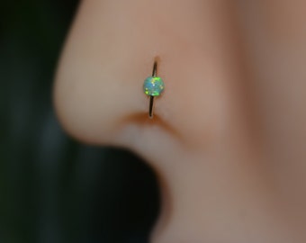 Gold Nose Cuff 20g - Fake Nose Ring 3mm Opal - Fake Cartilage Earring - Helix Cuff - Fake Tragus Piercing 20 gauge - Conch Cuff