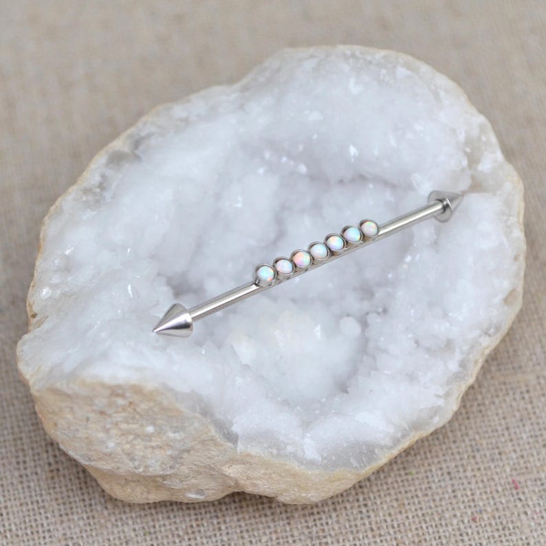 Opal Industrial Barbell Industrial Earring 14g Industrial Piercing Jewelry Surgical Steel