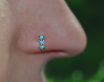 2mm Turquoise Nose Ring - Gold Nose Hoop - Tragus Earring - Cartilage Hoop - Forward Helix Earring - Septum Ring - Nose Piercing 18 gauge