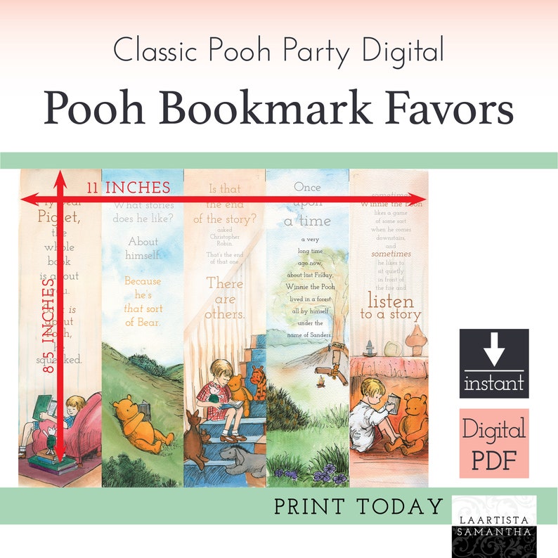 Classic Pooh Baby Shower Bookmark Favors Etsy