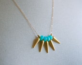 Gold Spike Necklace, Strand Necklace, Peru Blue Opals, Gold Necklace, Gold and Blue Necklace, Spike Jewelry