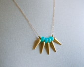 Gold Spike Necklace, Strand Necklace, Peru Blue Opals, Gold Necklace, Gold and Blue Necklace, Spike Jewelry