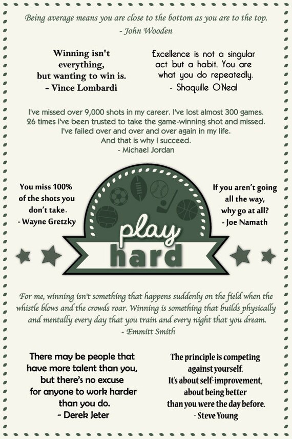 Play Hard Athletes Quotes Collection Poster Etsy