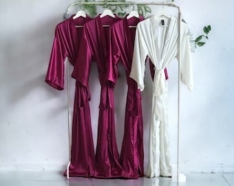 Soft silky Personalized & long Bridesmaid robes in satin berry, wine, mauve for Mother of the Groom/Bride/Bridal party Bachelorette Gifts
