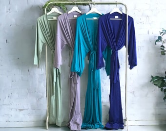 Very long Bridesmaid robes in softest sage lavender cobalt blue Personalized robes for the Mother of the Groom/Bride in ankle/Calf lengths