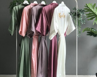 Long Satin Robes for Bridesmaids, Proposal Box, Personalized Gifts, Ankle and Calf length customized robes available only at Bliing Boutique