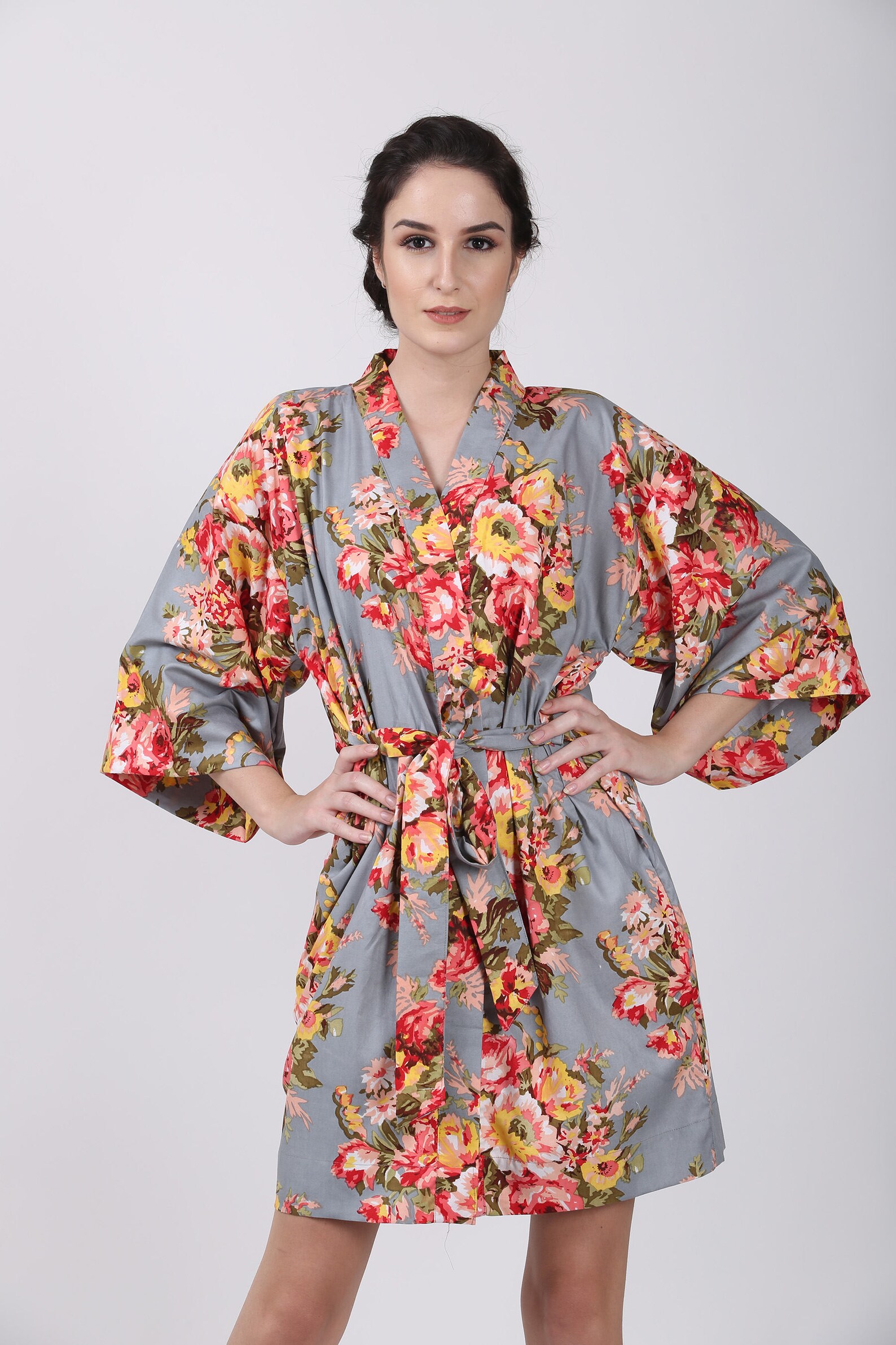 Bridesmaid Robe Gray Robes Blue Gray Kimono Floral Robes Etsy