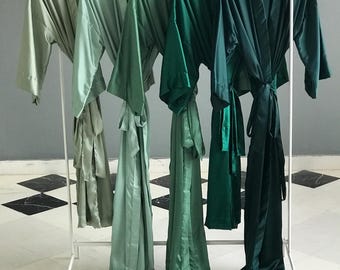 Personalized Satin Bridesmaid Robes: Emerald & Sage Green Wedding Dressing Gowns