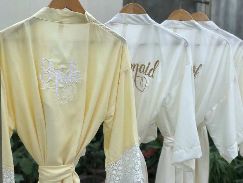 BULK DISCOUNT gold embroidered bridal getting ready gown Milk white Gold Bridesmaids robes white bride robe Set of 6 bridesmaid gift