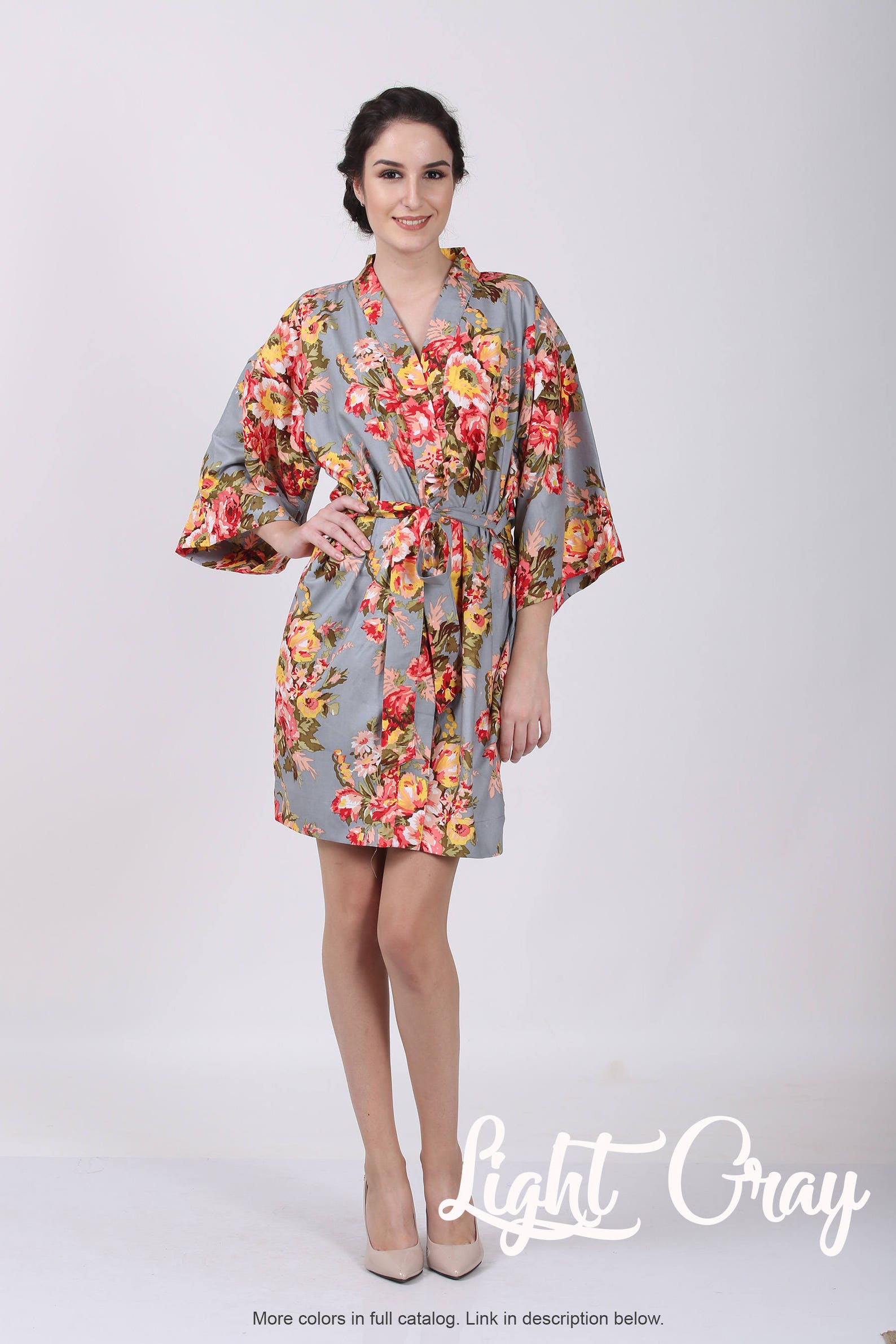 Bridesmaid Robe Gray Robes Blue Gray Kimono Floral Robes Etsy