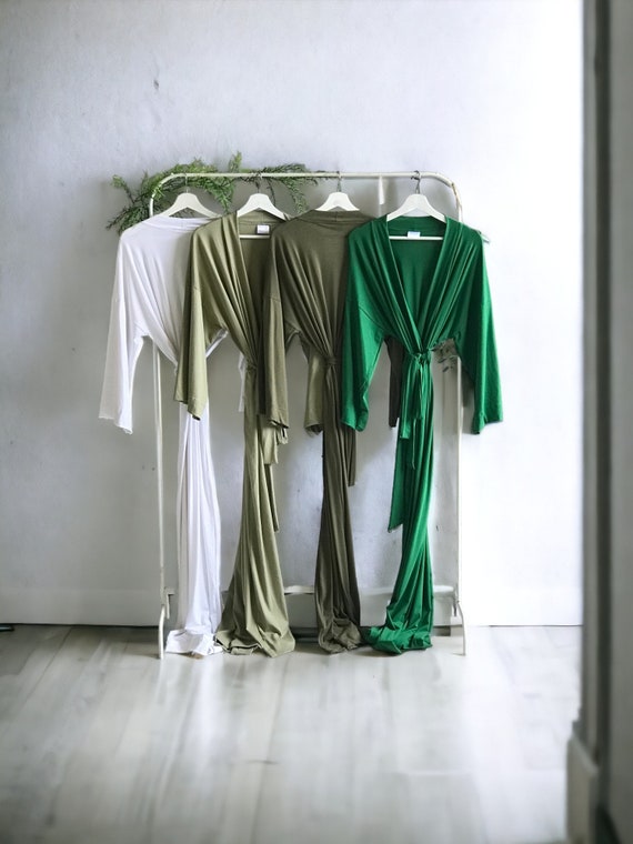 Butter soft Bridesmaid robes for tall women/girls in stretchy emerald olive sage green Personalized robes for mother of the Groom/Bride.