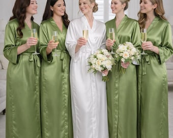 Green Bridesmaid Robes Long Silk Kimono Dressing Gown Wedding party
