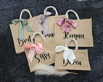 Bridesmaid Tote Bag Burlap: Personalized Wedding Gift (With Silk Scarf)