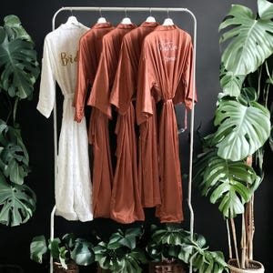 Personalized Satin Bridesmaid Robe: Burnt Orange Lace Bridal Robe