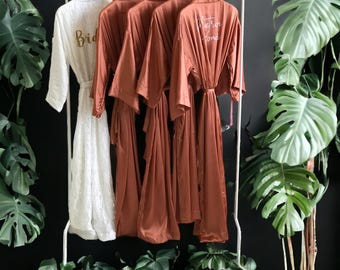 Personalized Satin Bridesmaid Robe: Burnt Orange Lace Bridal Robe