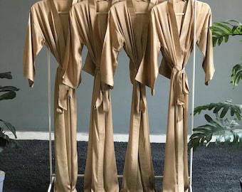 Champagne Silky Satin Bridesmaid Robes: Custom Bridal Party Gifts