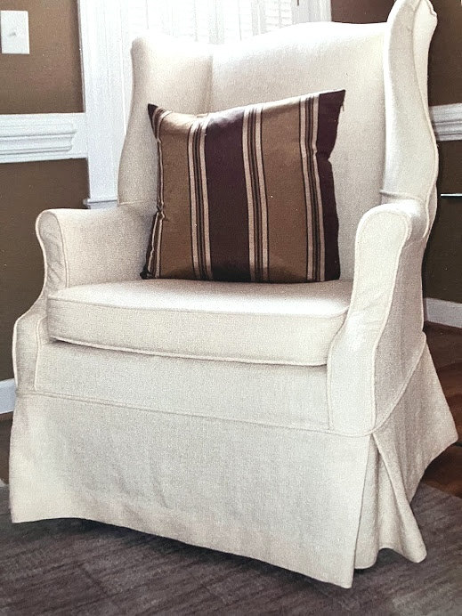 EXAMPLE of a Straight Cushion Straight Arm Skirted Wing Chair Etsy