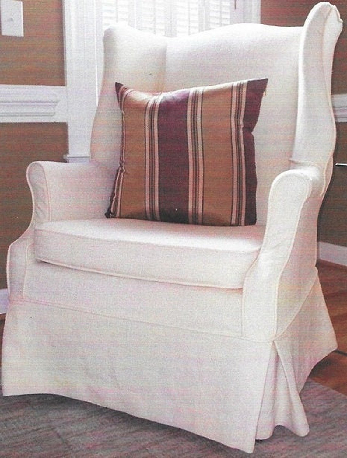 SAMPLE of a Skirted Single Cushion Wing Chair Slipcover Set Etsy
