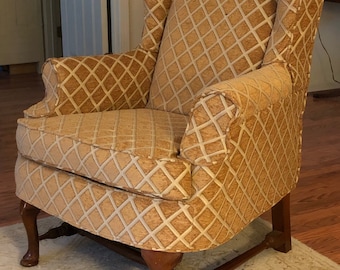 SAMPLE of fitted kidney bean arm front wing chair slipcover from buyer's measurements and fabric