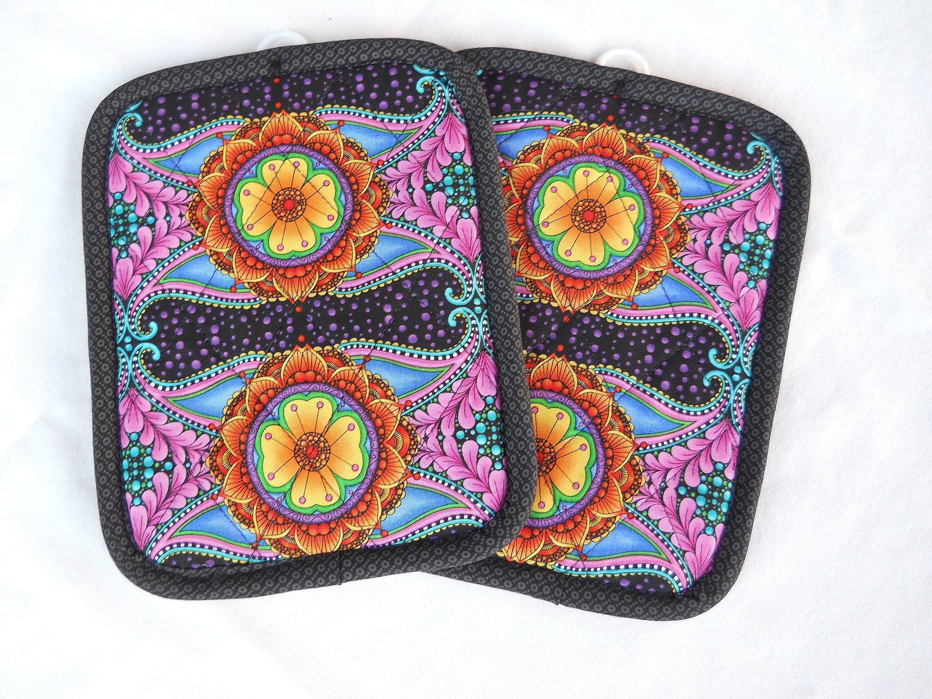 Pot Holder Rugs Handmade Floral Potholder & Mug Rug Set: Colorful Kitchen Decor - Etsy