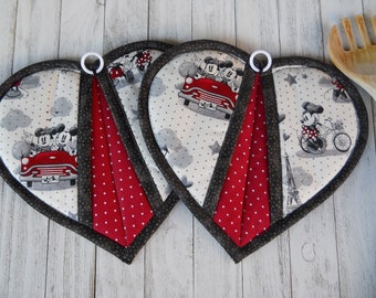 Handmade Pot Holders Trivets Hotpads, Set of 2: Christmas Kitty Cat Heart  Oven Mitts, Quilted Potholders With Pockets, Holiday Gift 