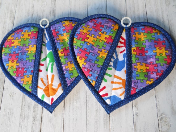 Quilted Potholders Trivets, Set of 2: Teacher Gift, Autism