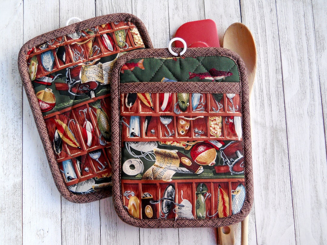 Camping Pot Holders Trivets Set of 2 Fishing Quilted Oven Etsy