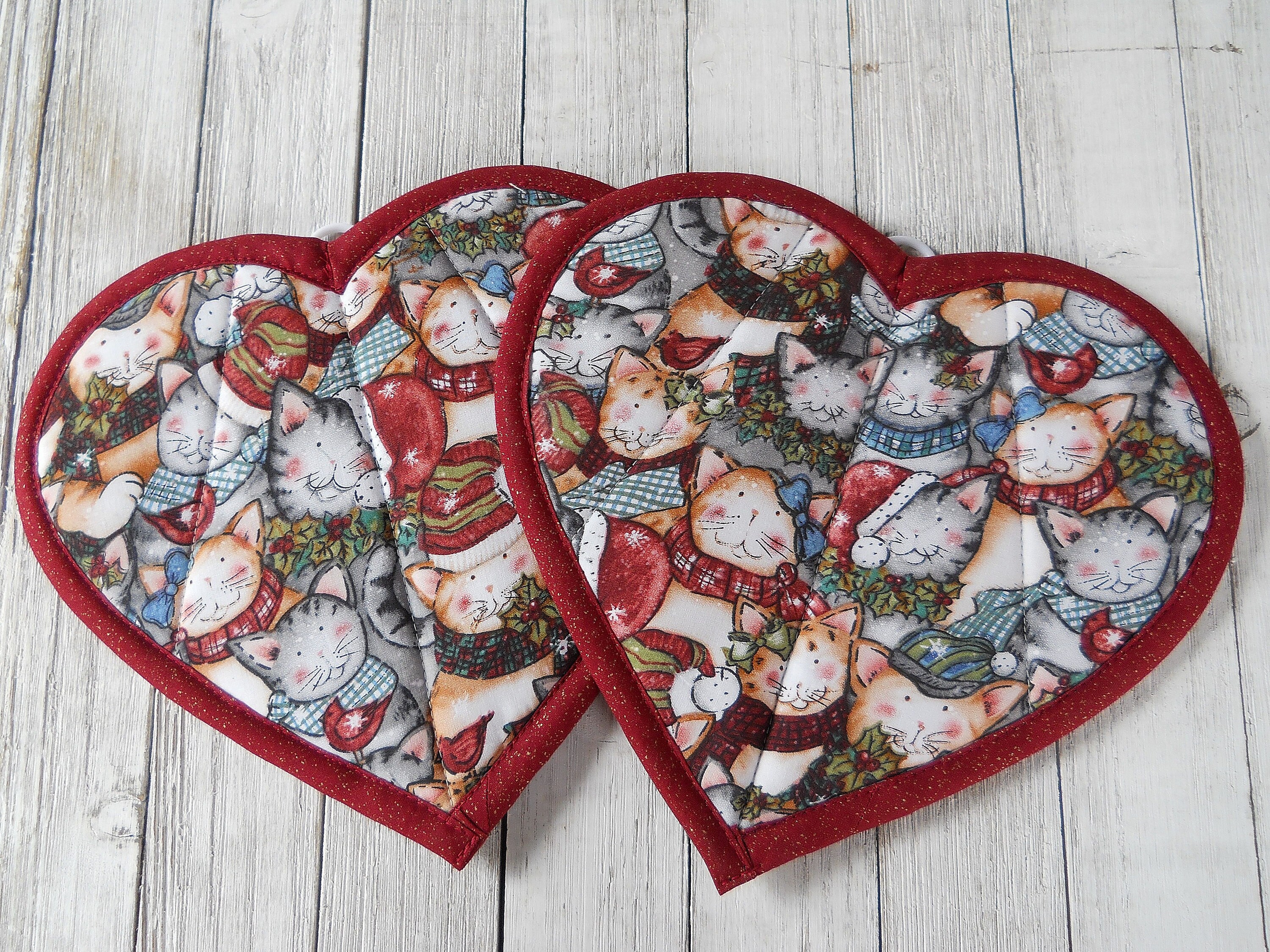 Quilted Potholders Trivets, Set of 2: Teacher Gift, Autism Awareness,  Handmade Heart Pot Holders, Oven Mitts, Puzzle Hot Pads 