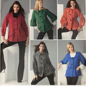 May include: Simplicity sewing pattern 2760 featuring five different jacket designs. The jackets are shown in red, green, orange, gray, and blue. The pattern includes sizes H5: 6, 8, 10, 12, 14. The website simplicity.com is also shown.