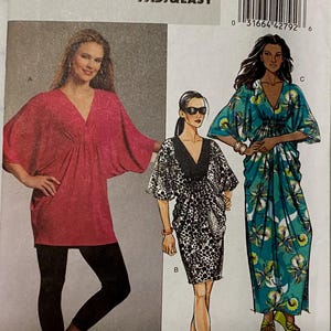 May include: Butterick sewing pattern B5329 Fast & Easy for sizes Xsm-Sml-Med. The envelope features illustrations of three garments: a solid pink tunic, a black and white animal print dress, and a long teal dress with a floral pattern.