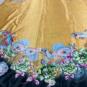 Polyester Satin Garment Fabric, Double Border Print, Paisley and Floral, 2 yards x 58 in wide. Very Striking Piece, Fabulous for Kimono Robe
