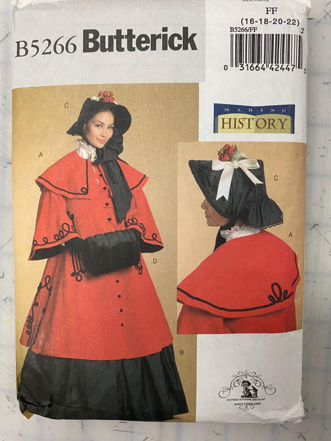 Period Costume Sewing Pattern, Butterick 5266, Ladies 1880's Cloak Cape ...