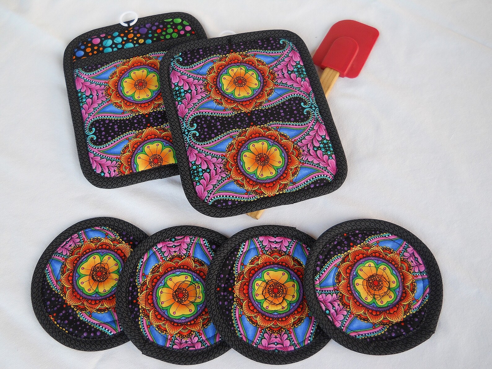 Floral Pot Holder Mug Rug Set 2 Potholders and 4 Mug Rugs Etsy