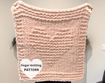 Heartfelt Blanket Pattern | Jumbo Chunky Chenille Blanket | Finger Knitting Pattern | 2 Sizes Baby and Throw