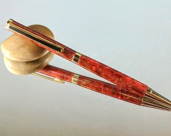 Ruby Red Acrylic Slimline Gold Twist Pen