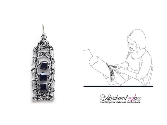 Silver and Black Lace Pendant Handmade Bobbin Lace - Etsy