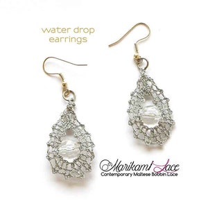 Maltese bobbin lace earrings by Marikami Lace for that special night out Elegant long BLACK LACE earrings
