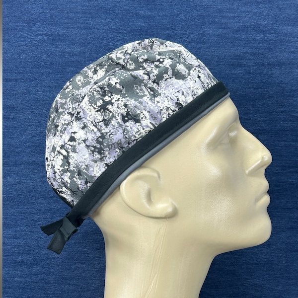 Black/Gray/White MashUp Designer Cotton Surgical Hat. 2 sizes. Mens Scrub Cap. Short Hair Scrub Hat. Chef Hat.