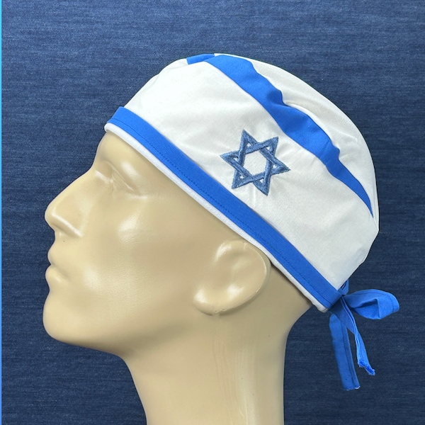 Israel Flag Surgical Hat. Embroidered. Available in 2 sizes. Mens Scrub Cap. Short Hair Scrub Hat. Chef Hat.