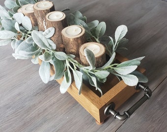 Raised White Oak Serving Tray: Industrial Handle Centerpiece