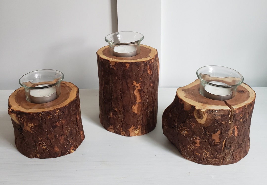 Log Candle Holder Set set of 3 Holiday Centerpiece Log Etsy UK