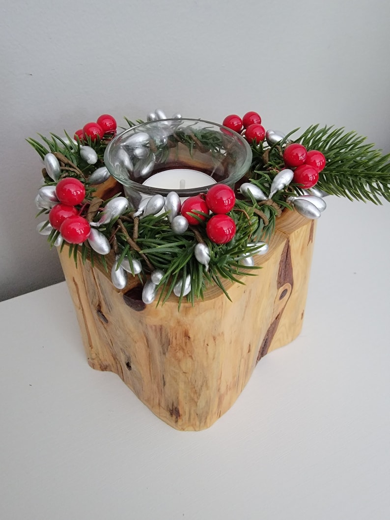 Christmas Cedar Log Candle Holder Wood Candle Holder With Etsy