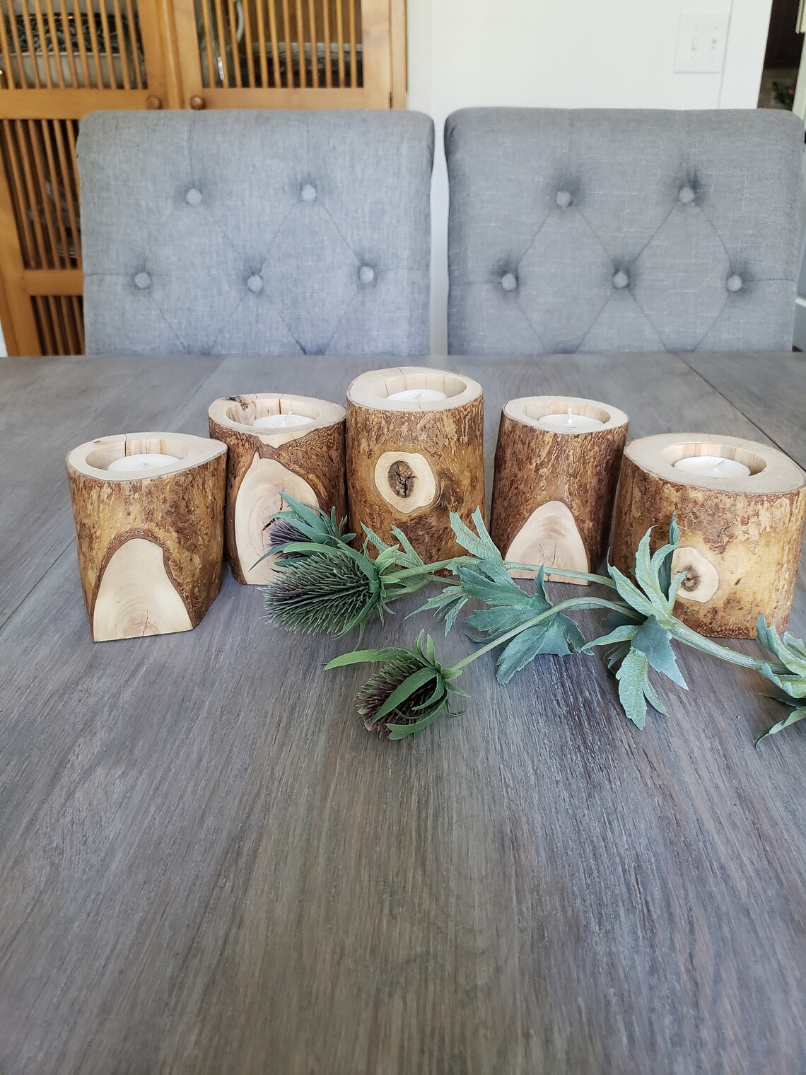 Wood log candle set Rustic fire place mantel Wedding Etsy