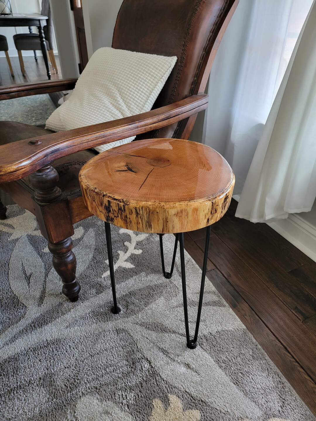 Wood Slice End Table Live Edge Wood End Table Hairpin Legs Etsy